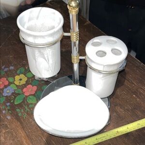 1800’s Style World Exhibition White and Gold Bath Accessory Set